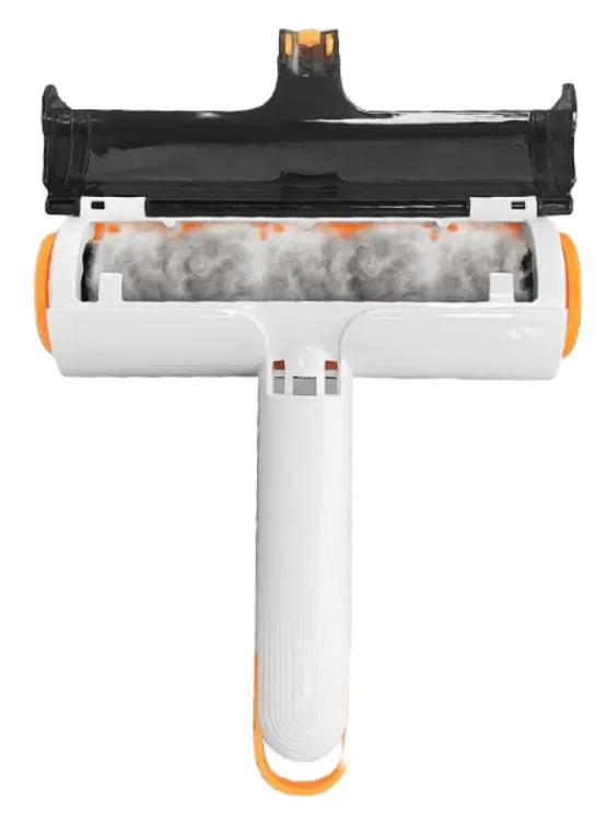 GoaT5 roller with the lid open, showing collected hair inside